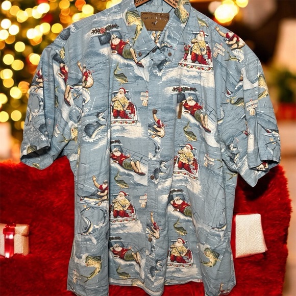 North River Hawaiian Men's Christmas Santa Button Up Shirt Size XXL Short Sleeve - Picture 1 of 9